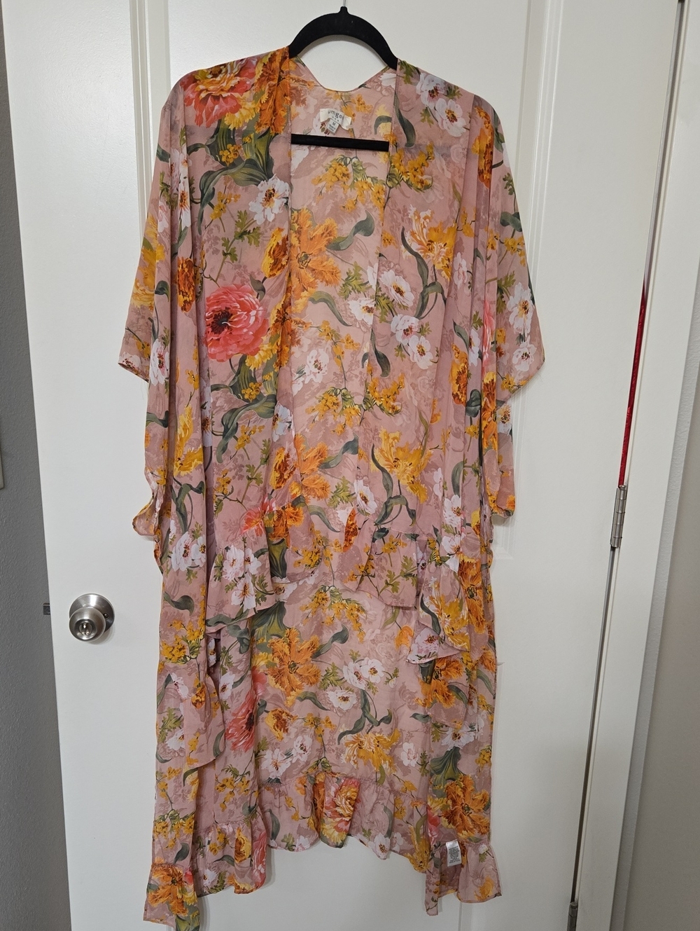 Umgee Floral Long Sleeve Kimono in Blush Pink and Mustard